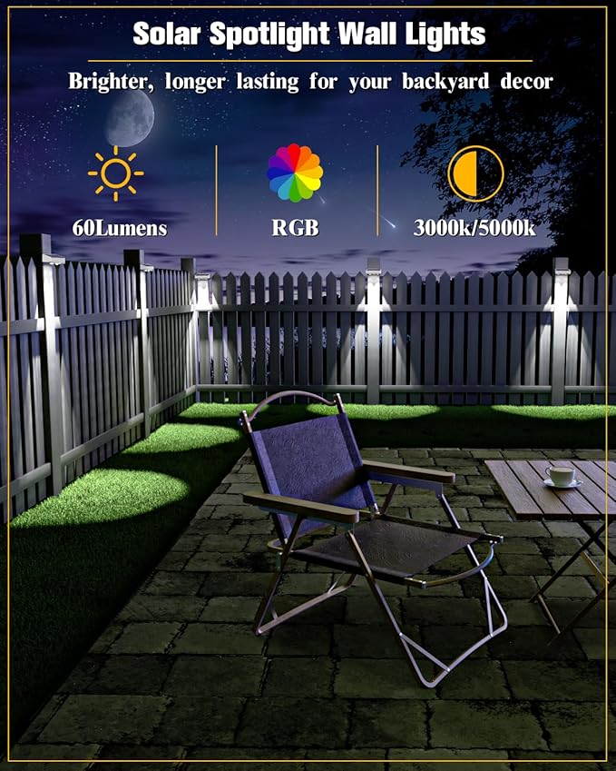 JOFIOS Solar Fence Lights 8 Pack, 50 Lumens Outdoor Fence Solar Lights with 12 Modes RGB Color Glow LED Solar Lights Outdoor Waterproof for Patio, Backyard, Deck, Fence, Railing. （White Shell）