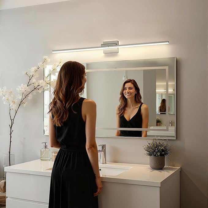 L LOHAS LED 47.3-Inch Bathroom Vanity Light Bar Over Mirror, 180° Rotatable Brushed Nickel Modern Bathroom Light Fixtures, 3CCT Adjustable LED Vanity Lights for Living Room Wall