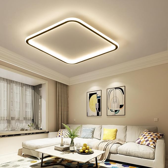 Modern LED Ceiling Light, 23.6IN Square Black Flush Mount Ceiling Lights Fixture with Remote Control, Acrylic Ceiling Lamp for Bedroom Hallway Kitchen Island, 3000k-6500k Dimmable
