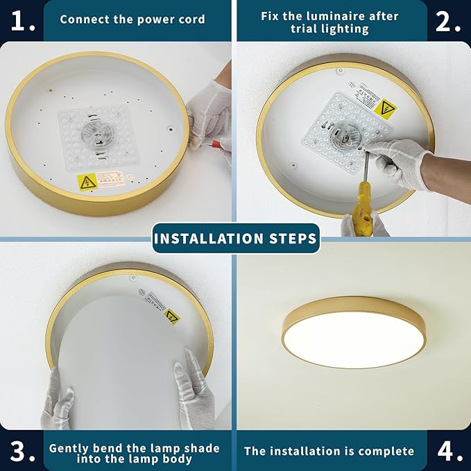 Gold Flush Mount Ceiling Light Fixture LED,24W Bedroom Light Fixture Ceiling Mount Dimmable Set of 2,12 inch Close to Ceiling Light Fixture 5CCT for Kitchen, Bathroom, Living Room