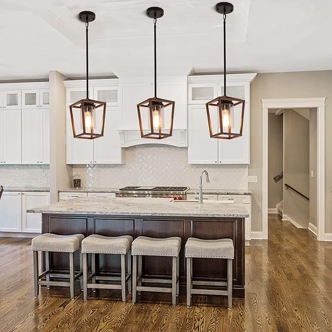 SGLfarmty Pendant Lights for Kitchen Island, 7 Inch Farmhouse Lantern Hanging Light with Clear Glass Shade, Adjustable Height Ceiling Light Fixture Fits Sloped Ceiling for Dining Room Bar Entryway