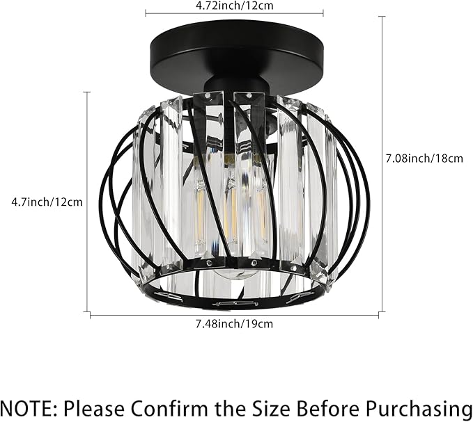 Crystal Ceiling Light - Black Crystal Chandelier for Kitchen, Hallway, Entrance, Balcony, Dining, Living, Bar, Farmhouse