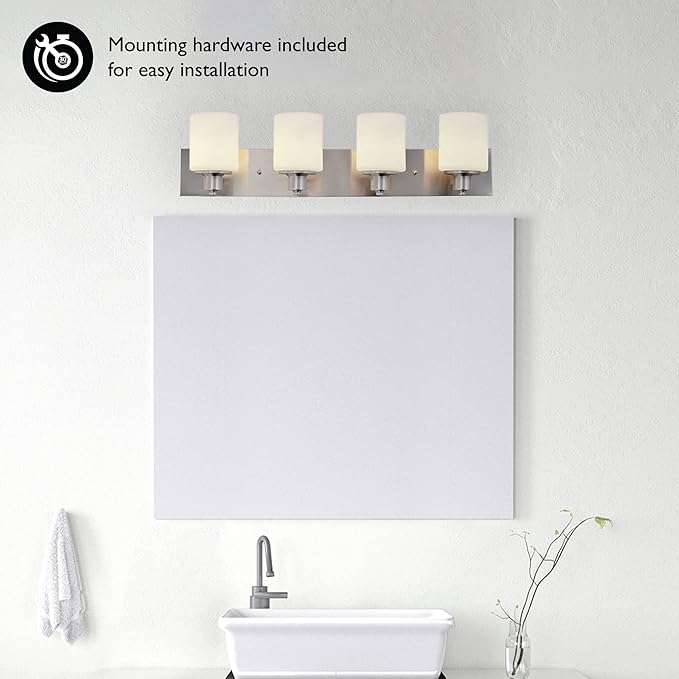 Design House 578849 Dane Traditional 4-Light Indoor Bathroom Vanity Light Dimmable Frosted Glass for Over The Mirror, Satin Nickel