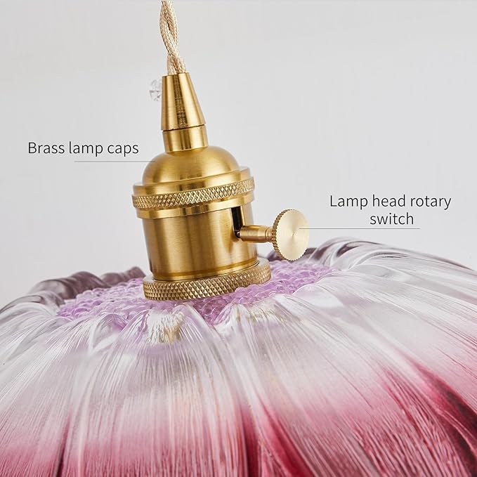 Vintage Pendant Light Fixture Glass Hanging Light Fixture Folwer Light Pendant Lights Modern Lighting for Bedroom Kitchen Island Hallway Bathroom Purple Sunflower