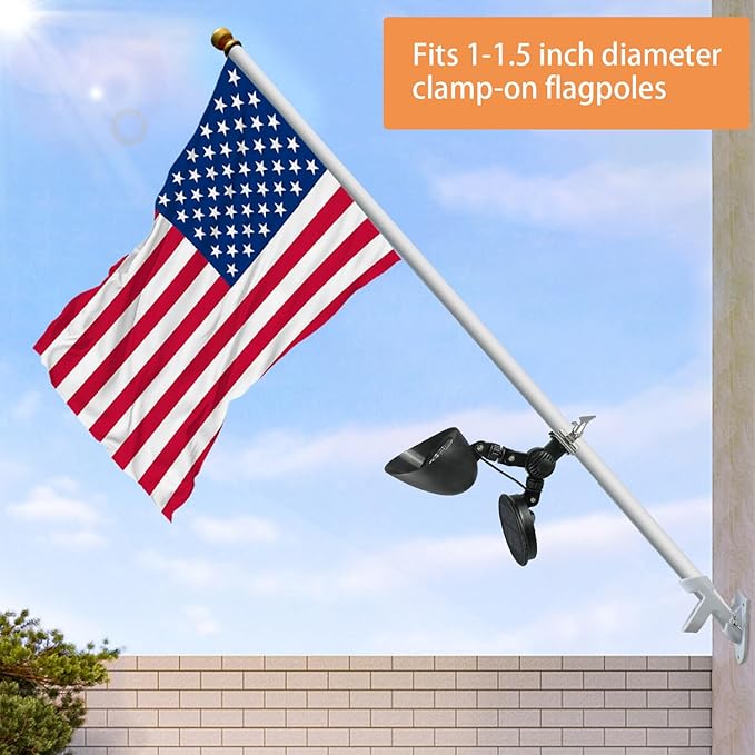 Solar Flag Pole Light, 360°Adjustable Flagpole Light Solar Powered with 5 Super-Bright Led, Dusk to Dawn, Fits 1”-1.5” in Diameter Outdoor Wall-Mounted Spinning Flagpoles