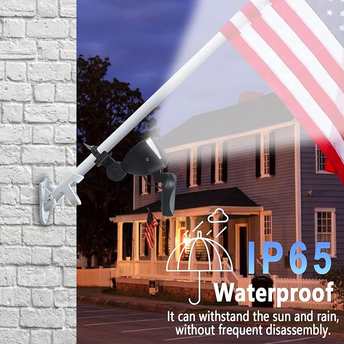 Solar Flag Pole Light, 4 Super-Bright led Flagpole Light Solar Powered Outdoor Dusk to Dawn, IP65 Waterproof Batteries Replaceable Fits 1”-1.5” in Diameter Most Wall-Mounted Spinning Flag Poles