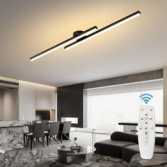 Flush Mount Ceiling Light Fixture 43.3" Modern Black Sputnik Dimmable LED Lamp with Remote Control Ideal for Bedroom Living Room Kitchen Room(2 Lights)