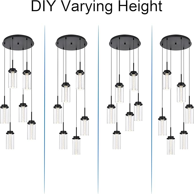MELUCEE Modern LED Pendant Light Fixtures 6-Light Pendant Lights Kitchen Island with 3000K-6000K Adjustable Color Temperature Black Ceiling Hanging Lamp for Dining Room Bedroom Kitchen Island