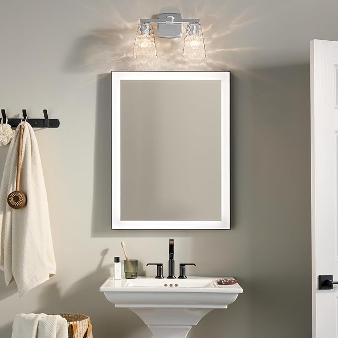 Kichler Marant 14.25" 2-Light Bathroom Vanity Light Fixture with Clear Water Glass in Chrome, Modern Wall Mount Light for Bathroom, Powder Room, Over Mirror (14.25" W x 9.5" H), 55215CHWTR