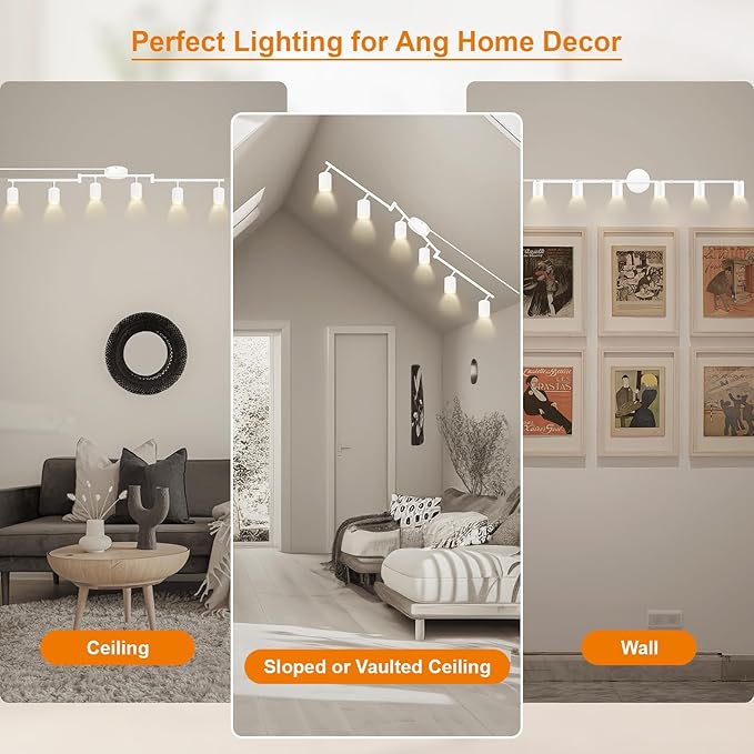 Plug in Track Lighting LED, Track Lighting Fixtures Ceiling, White 6-Light Kitchen Light Kit, Plug in Wall Light with 14.8ft Power Cord, Rotatable Ceiling Spotlight for Bedroom(GU10 Socket, NO Bulb)