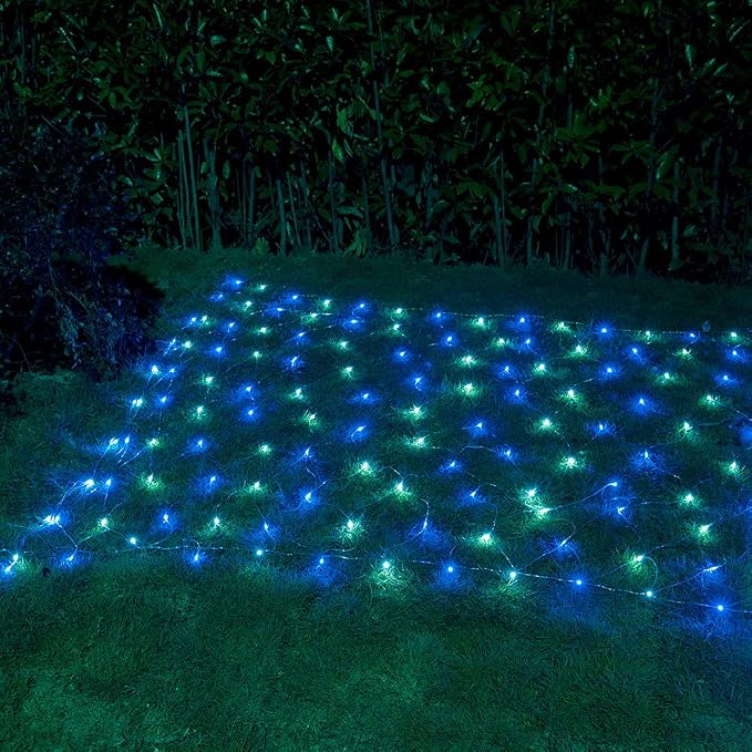 woohaha Outdoor Christmas Net Lights, 9.8FTx6.6FT 192 LED Plug-in Mesh Lights with 8 Lighting Modes, Connectable Light for Bush Christmas Garden Tree Holiday Wedding Party Decor, White+Blue