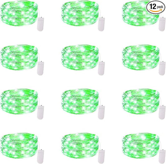 Yiaht 12 Pack Fairy Lights Battery Operated String Lights 7 Feet 20 Led Waterproof Christmas Lights Silver Wire Firefly Starry Moon Lights for Bedroom DIY Party Wedding Patio Christmas (Green)