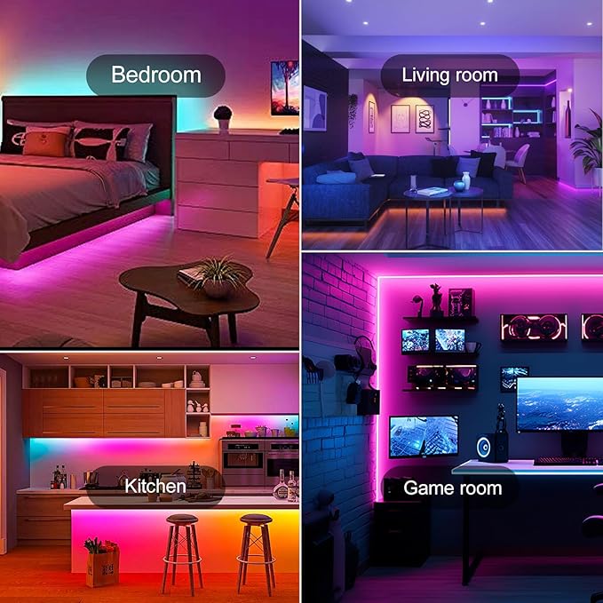 HBOWMDJIA Led Lights for Bedroom 200 FT (2 Rolls 100 FT), with Remote and Application Control RGB Color Changing LED Strip Lights, Music Synchronization, Used for Room, Family, Party Decoration