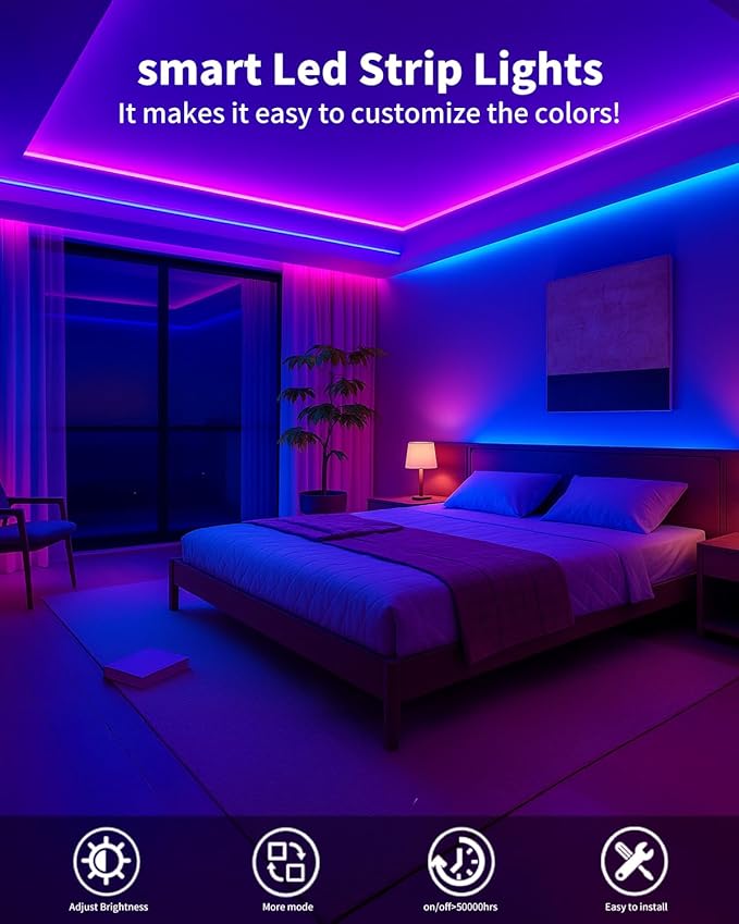 Smart LED Strip Lights 200FT (2 Rolls of 100 ft) for Bedroom App Control Lighting Bedroom Rome Decor with Remote, RGB Music Sync Color Changing LED Lights for Party,Game Room