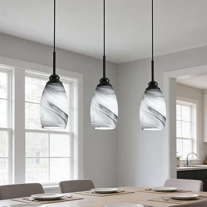 Industrial Pendant Light with Glass Shade Matte Black Pendant Lighting Adjustable Industrial Retro Style Hanging Light,Kitchen Island Farmhouse Pendant Lights Fixtures for Kitchen,Farmhouse