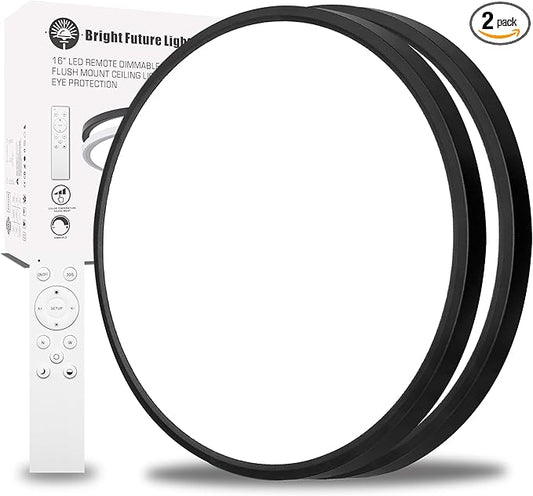 2Pack 16 Inch Remote Control Dimmable LED Flush Mount Ceiling Light Panel,32W 3840LM,2700K-6000K Adjustable Color,Ultra Thin Round Ceiling Light Fixture for Hallway Kitchen Bedroom Home Office (Black)