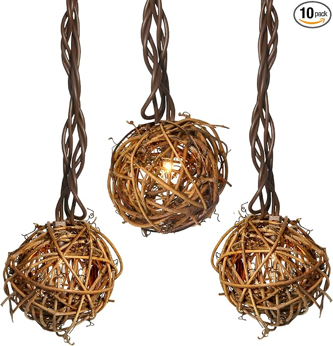 LIDORE Rattan Christmas String Lights, 10 Counts Mini Natural Globe Rattan Ball, Wicker Lights for Patio, Wedding, Garden, Party, Home Decor, Indoor Outdoor use, 7.92Ft (Rattan + Brown Cord)