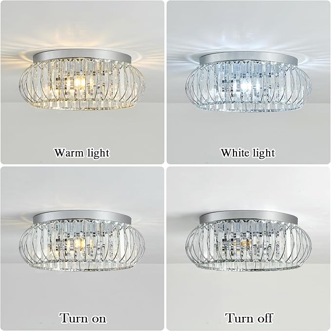 YYJLX 3 Light Flush Mount Ceiling Light Fixtures Modern Crystal Chandelier Chrome Chandelier for Hallway Bedroom Bathroom Foyer Entryway Laundry Room Kitchen.