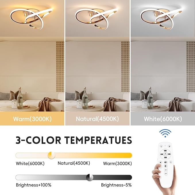 CANEOE LED Ceiling Light Fixture,3-Colors Dimmable Modern Ceiling Light with Remote Control Rose Gold Flush Mount Lighting Fixture for Bedroom Living Room Kitchen Office Ceiling Lamp,42W
