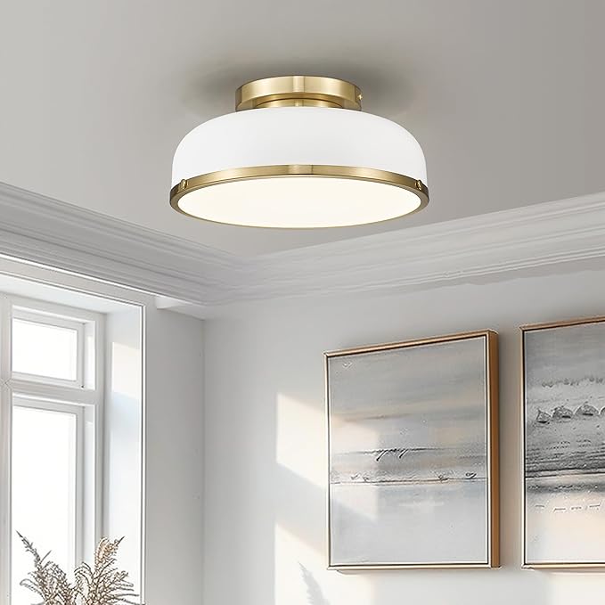 kudos Ceiling Light, 12-inch LED Flush Mount Ceiling Light, White and Gold Finish, 24W/1100lm Light Fixtures Ceiling Mount for Living Room,Hallway, 3000K/3700K/4500K/5100K/6000K Adjustbale, KDCL15-WT