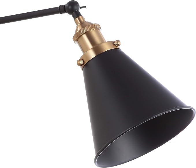 JONATHAN Y 7" Black/Brass Gold Classic Industrial Metal Adjustable Arm LED Wall Sconce for Bedside Reading, Farmhouse Swing Arm Wall Lamp with Metal Shade, Hardwired (JYL7462A)