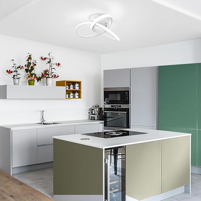 CANEOE Hallway Light Fixtures 6000K Cool White Modern Led Ceiling Light Fixtures Close to Ceiling Light for Hallway Kitchen Bedroom Bathroom Curved Design Ceiling Lamps
