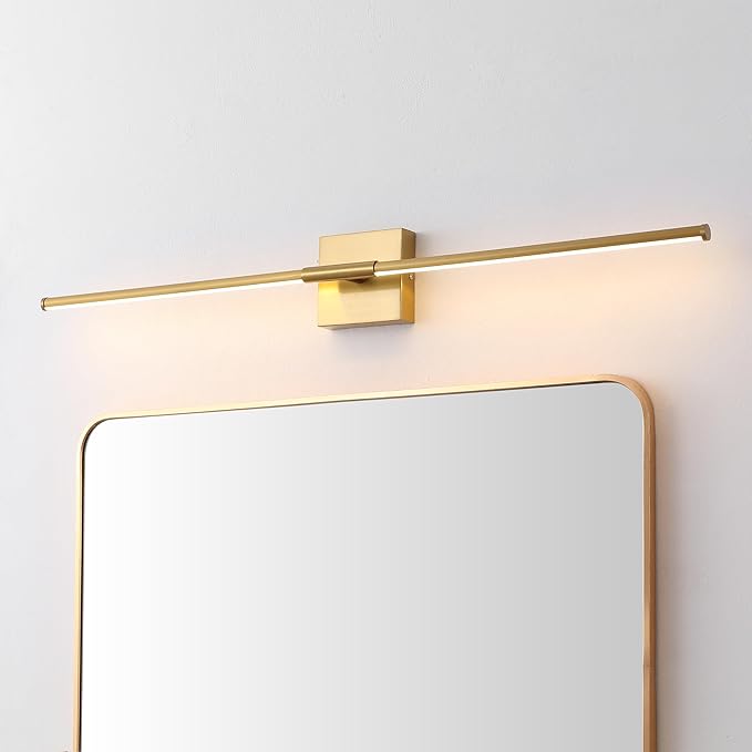 JONATHAN Y 32" Brass Gold Modern Dimmable Integrated LED Wall Sconce, Minimalist Adjustable Metal Vanity Light for Bathroom Mirror, Bedroom, Hallway, 3000K, ETL Listed (JYL7040B)