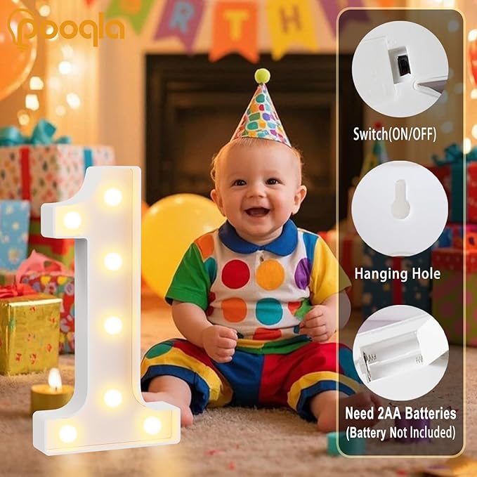 Pooqla Large Light Up Numbers for 6th Birthday Decorations, 12.6 in Tall White Plastic Marquee Numbers Sign Party Decorations, Gift for Girls Boys Night Light Wedding Anniversary Decor, Big Number 6