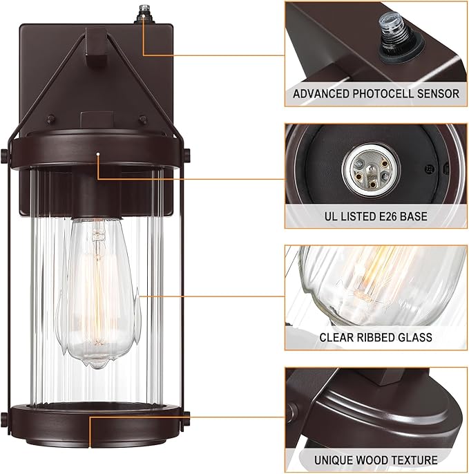 LONEDRUID Dusk to Dawn Sensor Outdoor Wall Sconce Lighting Waterproof Exterior Porch Lantern Rustic Outside Garage Light Fixtures Wall Mount for House Patio Front Door