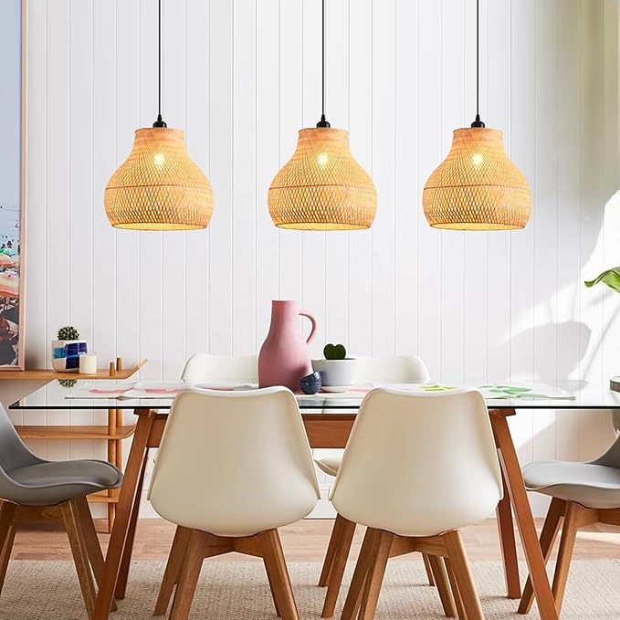 Bamboo Pendant Light 13.39" Hand Woven Rattan Pendant Light,1-Light Bamboo Rattan Ceiling Hanging Light,for Living Room Kitchen Dining Room Farmhouse