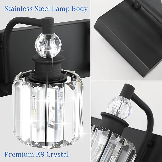 Ralbay Black Crystal Vanity Light Fixtures 4 Light Crystal Bathroom Vanity Lights Fixtures Over Mirror Modern Matte Black Bath Wall Lights