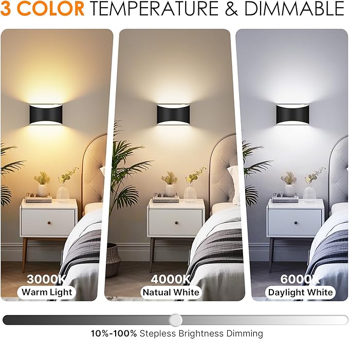 FOLKSMATE Battery Operated Wall Sconces Set of 2, 8000mAh Rechargeable Remote & Touch Control Wall Lamps, 3 Color Temperatures, Timer Dimmable Light for Bedroom, Living Room, Hallway