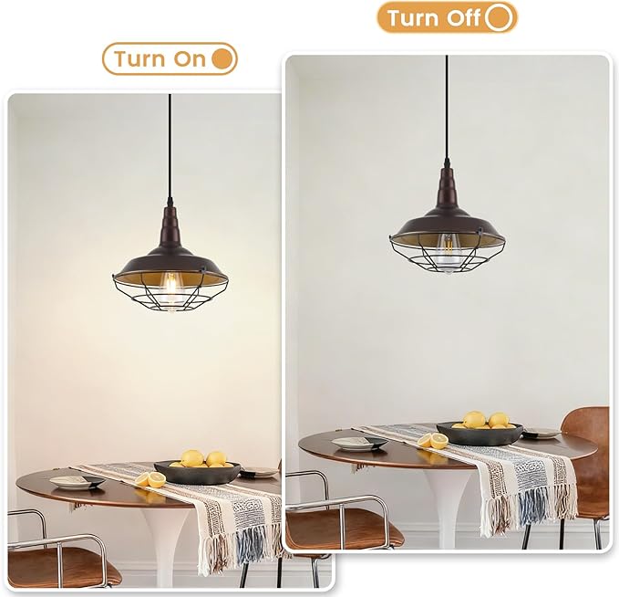 Brown Farmhouse Pendant Light 2 Pack, Vintage Industrial Cage Pendant Light Fixtures, 10.2" Rustic Kitchen Pendant Lighting Over Island Dining Room Barn