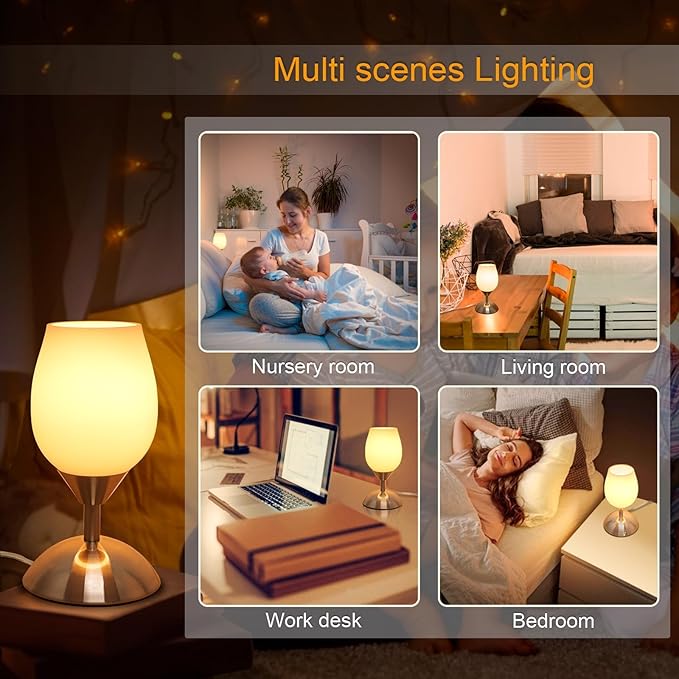Boncoo Small Touch Lamp for Bedroom Nightstand, 3-Way Dimmable Bedside Lamps Opal Glass Desk Lamp Silver Base, Tiny Table Lamp for Small Spaces Ambient Lighting for Living Room, E12 Bulb Included