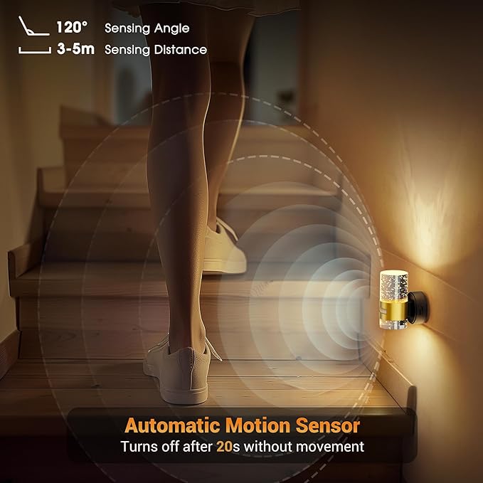 JandCase Motion Sensor Night Light, Wireless Rechargeable Night Light Wall Mounted, 2 Pack Motion Activated Night Lights, Dimmable Nightlight 3000K Warm White, for Bathroom Hallway Stairs