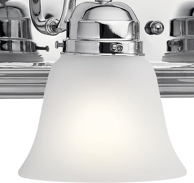 Kichler 24" 3-Light Vanity Bath Light in Chrome, Modern Bathroom Light with Clear Satin Etched Glass, (24" W x 8" H), 5337CHS