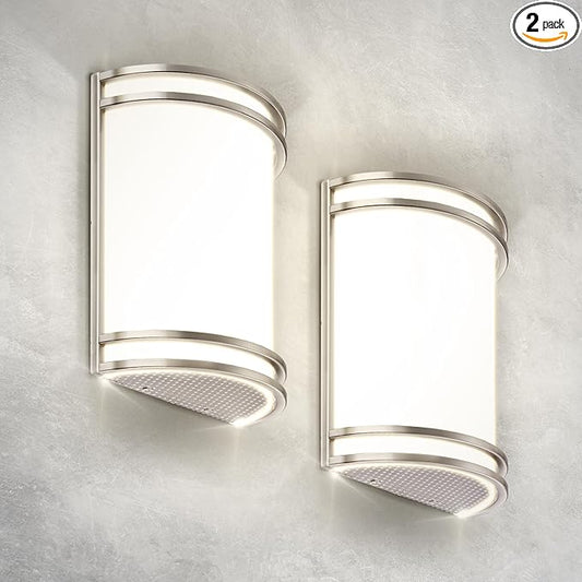 ASD LED Indoor Wall Mount Light Fixture - 10 Inch 15W Modern Interior Brushed Nickel Dimmable Wall Sconce Light - ETL 3000K 4000K 5000K Adjustable - Hallway, Bedroom LED Wall Lights, 2 Pack