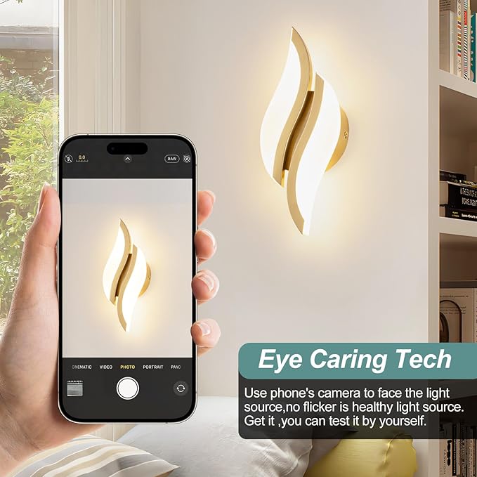 CANEOE Modern LED Wall Sconce 3000K Gold Indoor Wall Light Fixtures Acrylic Wall Sconce Lighting for Living Room Bedroom Bedside Bathroom Hallway Stairway Wall Lamp (Gold, 1 Pack, 3000K)