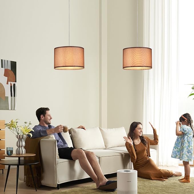 2 Pack Plug in Pendant Light, Hanging Light with 15Ft Clear Cord, On/Off Switch, Coffee Fabric Lamp Shade, Hanging Light Fixture for Bedroom, Kitchen