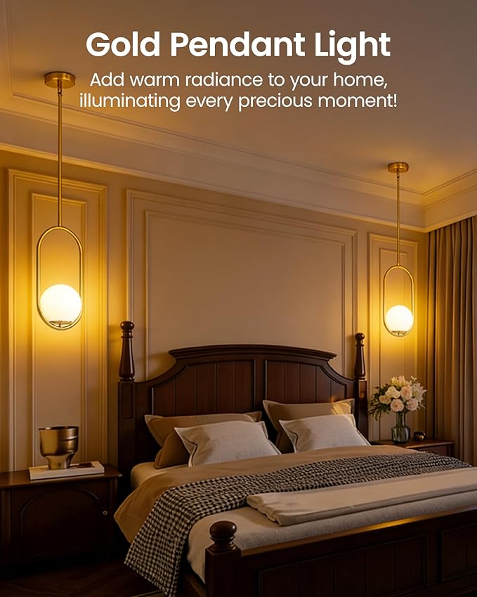 Yunnix 3 Pack Pendant Lights Kitchen Island, Pendant Light Fixtures, Modern Gold Globe Glass Pendant Lighting, Brass Mid Century Chandelier One Light for Bathroom Bedroom Dining Room