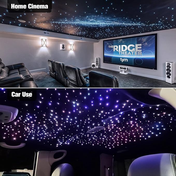 CHINLY Twinkle 650pcs 13.1ft 0.03in Fiber Optic Lights Starlight Headliner kit, Music Mode Bluetooth APP Control Remote, RGBW Star roof Lights for Star Headliner/Home Theater/Pool Ceiling