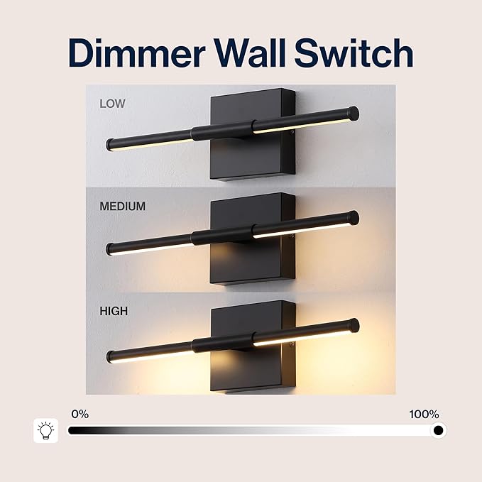 JONATHAN Y 16.25" Black Modern Dimmable Integrated LED Wall Sconce, Minimalist Adjustable Metal Vanity Light for Bathroom Mirror, Bedroom, Hallway, 3000K, ETL Listed (JYL7039C)