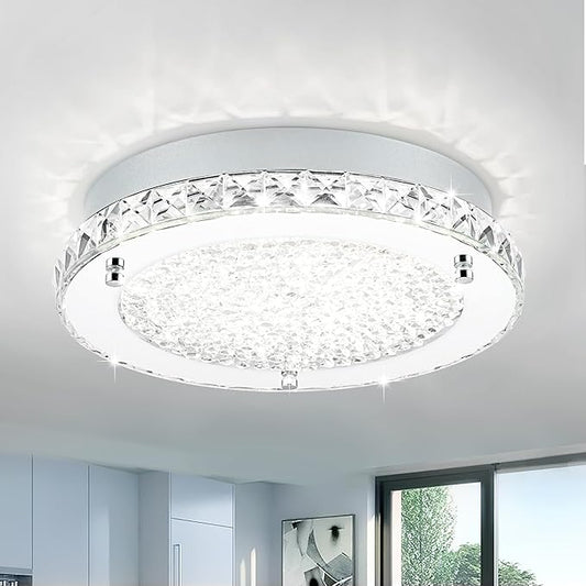 Crystal Flush Mount Ceiling Light 18W LED Dimmable Modern Ceiling Light for Bedroom, Closet, Foyer, Hallway, Dia 11 Inch, 3 Color Change