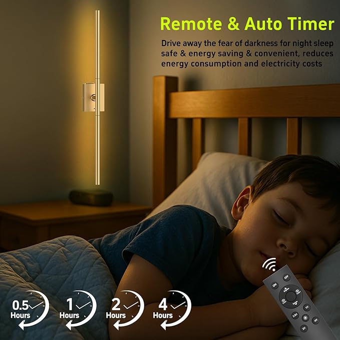 iThird 1 Pack Battery Operated Wall Sconce, Wireless Battery Wall Sconce with Remote Control, Gold LED Rechargeable Sconces, 31.5 Inch Modern Cordless Wall Lights for Bedroom Living Room Picture
