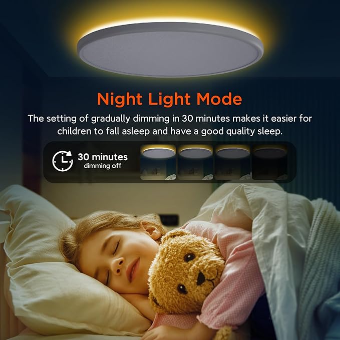 TALOYA Flush Mount Ceiling Light with Remote,3000K-6500K Adjustable,2000K Nightlight,18 Inch, Led Low Profile Ceiling Lights for Bedroom, Living Room, Kitchen, White