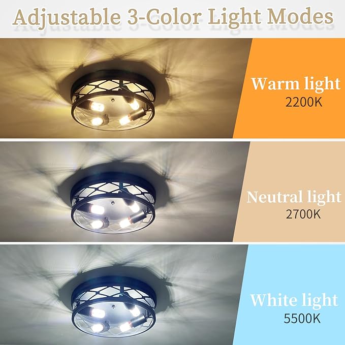 14 inch Hallway Light Fixtures Ceiling,Flush Mount Ceiling Light,4 Light Black Metal Frame,Farmhouse Flush Mount for Living Room Bedroom Kitchen Home E26 Base