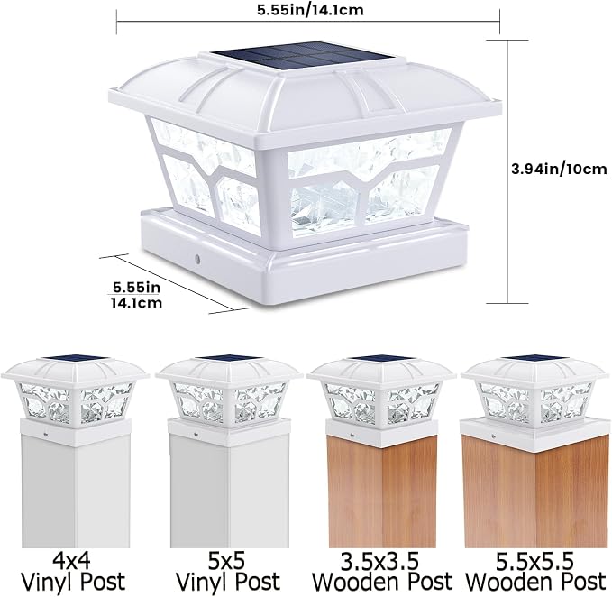 SIEDiNLAR Solar Post Cap Lights Outdoor 2 Color Modes 8 LEDs for 4x4 5x5 6x6 Posts Fence Deck Patio Decoration Warm White & Cool White Lighting White (6 Pack)