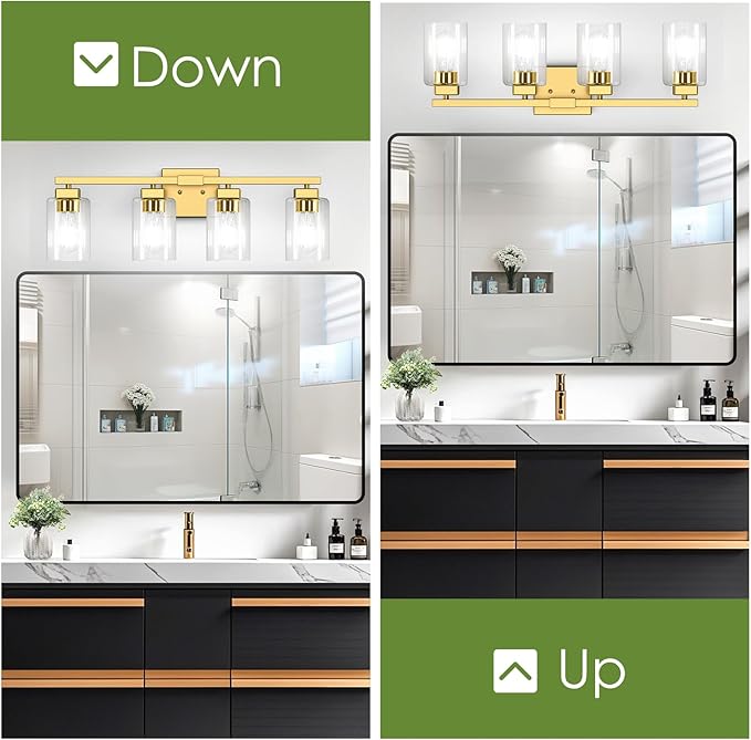 BesLowe 27" 4-Light Bathroom Light Fixture, Modern Gold Bathroom Vanity Light, Bathroom Lighting Fixtures Over Mirror, Matte Gold Bathrom Wall Lamp, Wall Lights for Living Room Bedroom