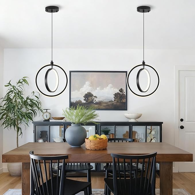 Modern LED Pendant Lights, 2 Pack Ring Pendant Light Fixtures for Kitchen Island, 3000K Warm White Pendant Lighting for Dining Room, Living Room, Bedroom, Bathroom