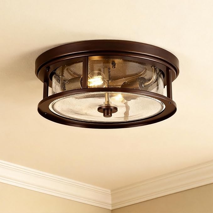 Ceiling Light Fixtures Flush Mount Light, 2 Bulb with Glass Flush Mount Ceiling Lights Fixture Bedroom, Indoor Outdoor Ceiling Lights for Porch Hallway Kitchen